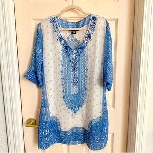 Blue sheer double decker swim cover up